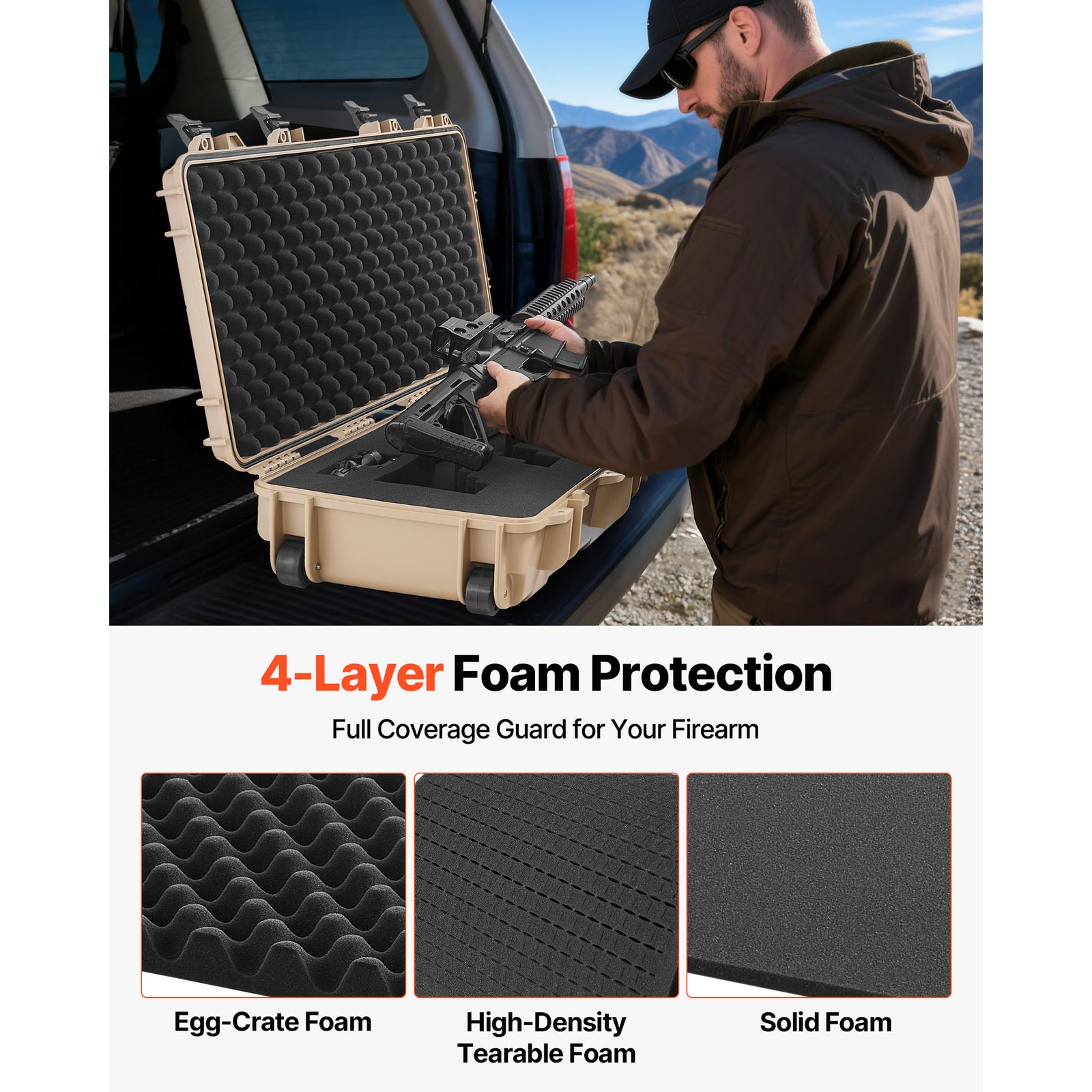 Uimoso Hard Rifle Case IP67 Waterproof Rifle Storage Case w/ Pre-cut Foam Khaki