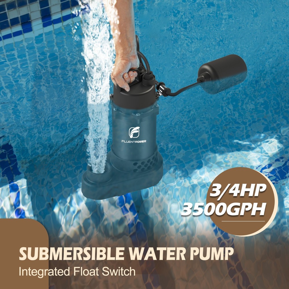 FLUENTPOWER 3/4HP Submersible Sump Pump3500GPH, Auto Integrated Float Switch