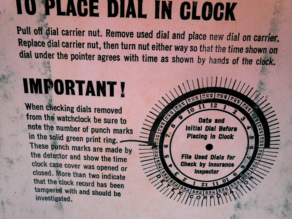 (5) Detex Watchclock Paper disk - dials # 3924