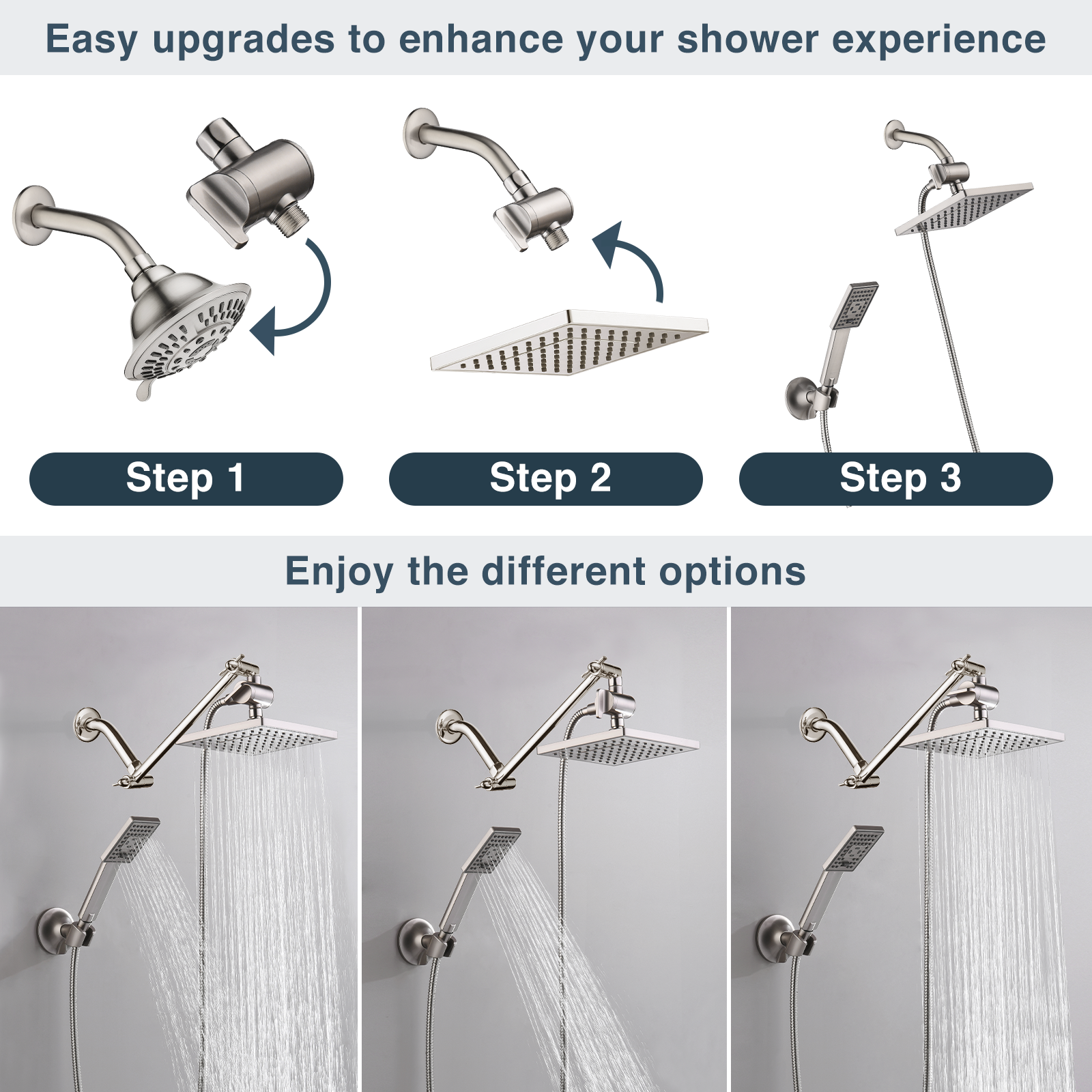 BRIGHT SHOWERS Rain Shower Head with Handheld Combination Set PSS1807-02