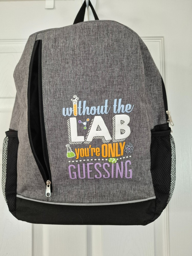 Backpack  student laboratory themed black gray