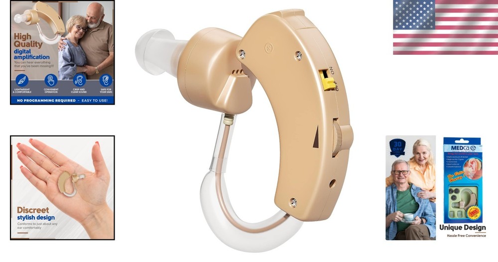 Digital BTE Hearing Amplifier - Noise Reduction, Volume Control, Lightweight
