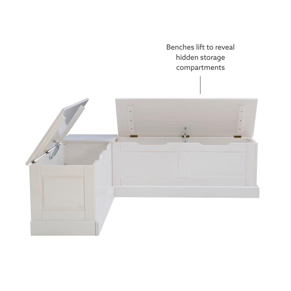 Linon Troyin Backless Corner Nook with Storage in Solid White Pine