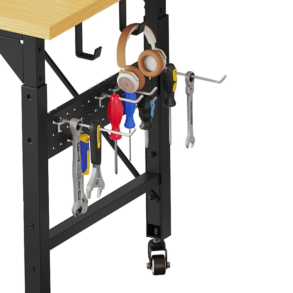 59" L Heavy-Duty Adjustable Workbench with Pegboard & Power Outlets Work Bench