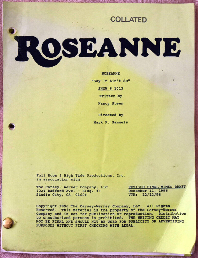 1996 Original Roseanne (Say it Ain't So) Revised Final Mimeo Draft Script