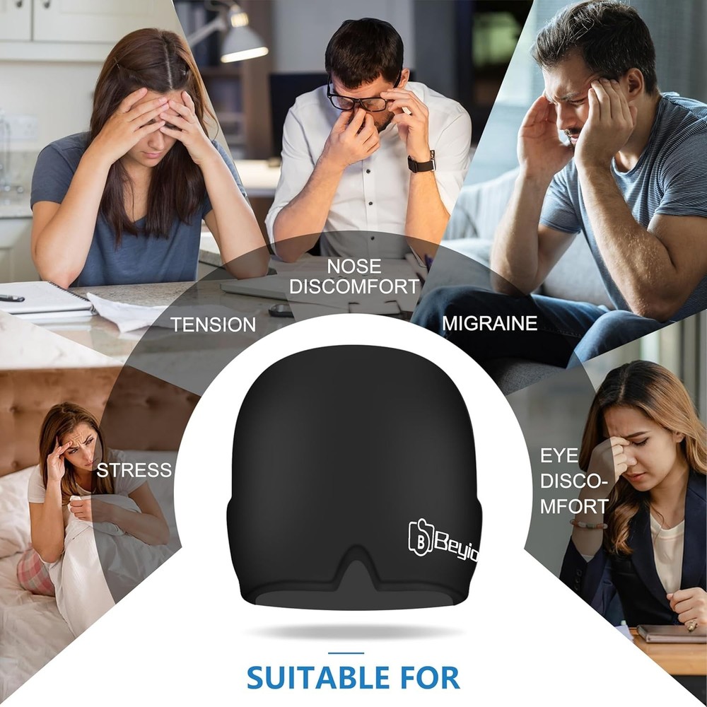 Migraine Relief Cap Ice Pack Headache Hat Hot & Cold Therapy Full Head Coverage
