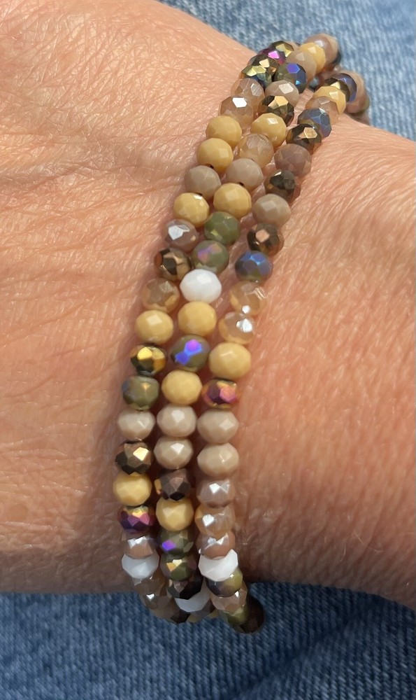 Three Stranded Beaded Bracelet, Coffee Colors, 8”