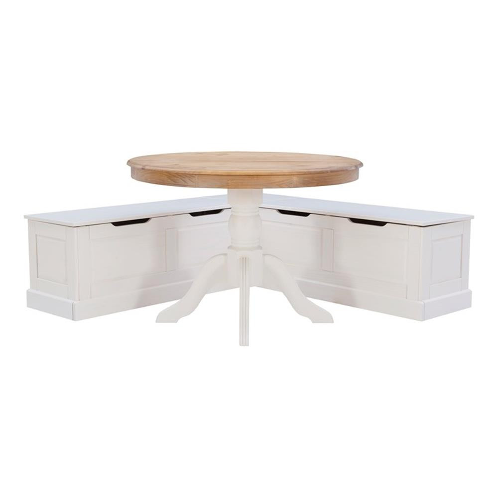 Linon Troyin Backless Corner Nook with Storage in Solid White Pine