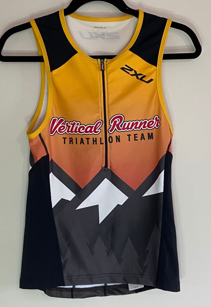 New 2XU Men Perform Front Zip Tri Singlet Medium Triathlon Top Race Train