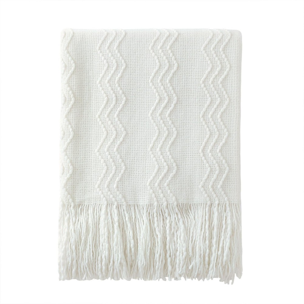 Off White Throw Blanket 50x60 Inches Throw Textured Solid Soft Sofa Couch Dec...
