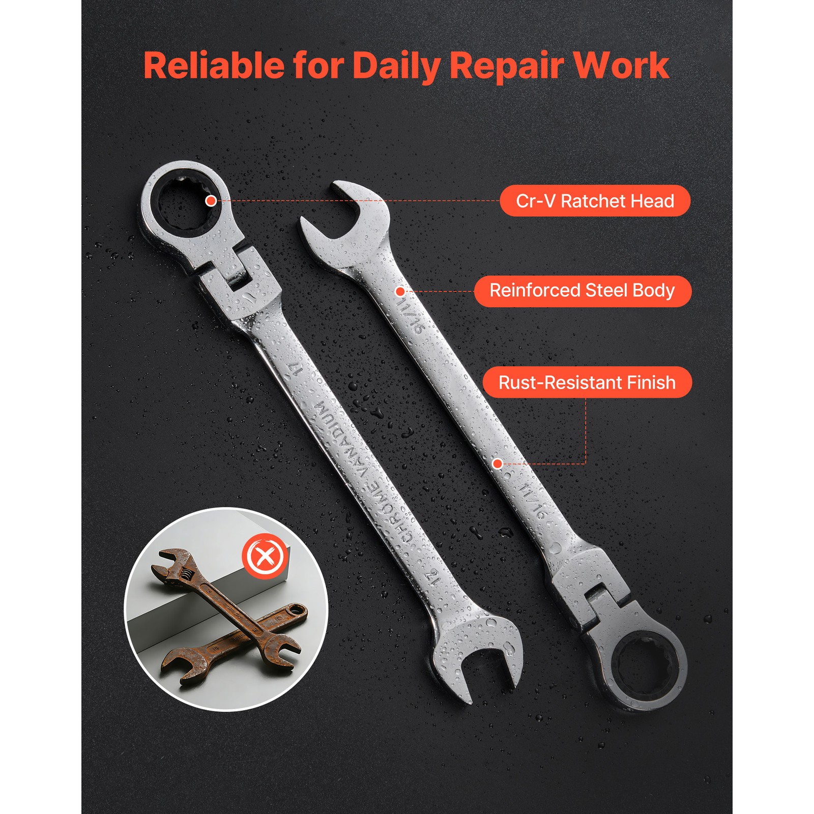 Uimoso 30-Piece Flex-Head Ratcheting Combination Wrench Set, SAE & Metric