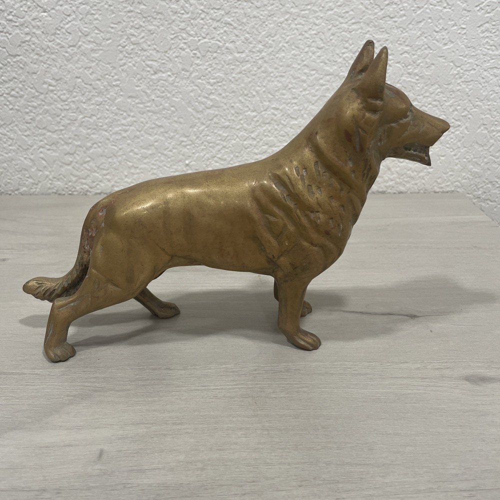Vintage Large Solid Brass German Shepherd Dog Statue Doorstop