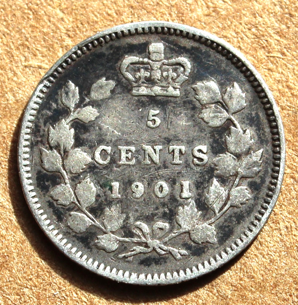 Canada 1901 5c Five Cent Silver Queen Victoria .925 Silver