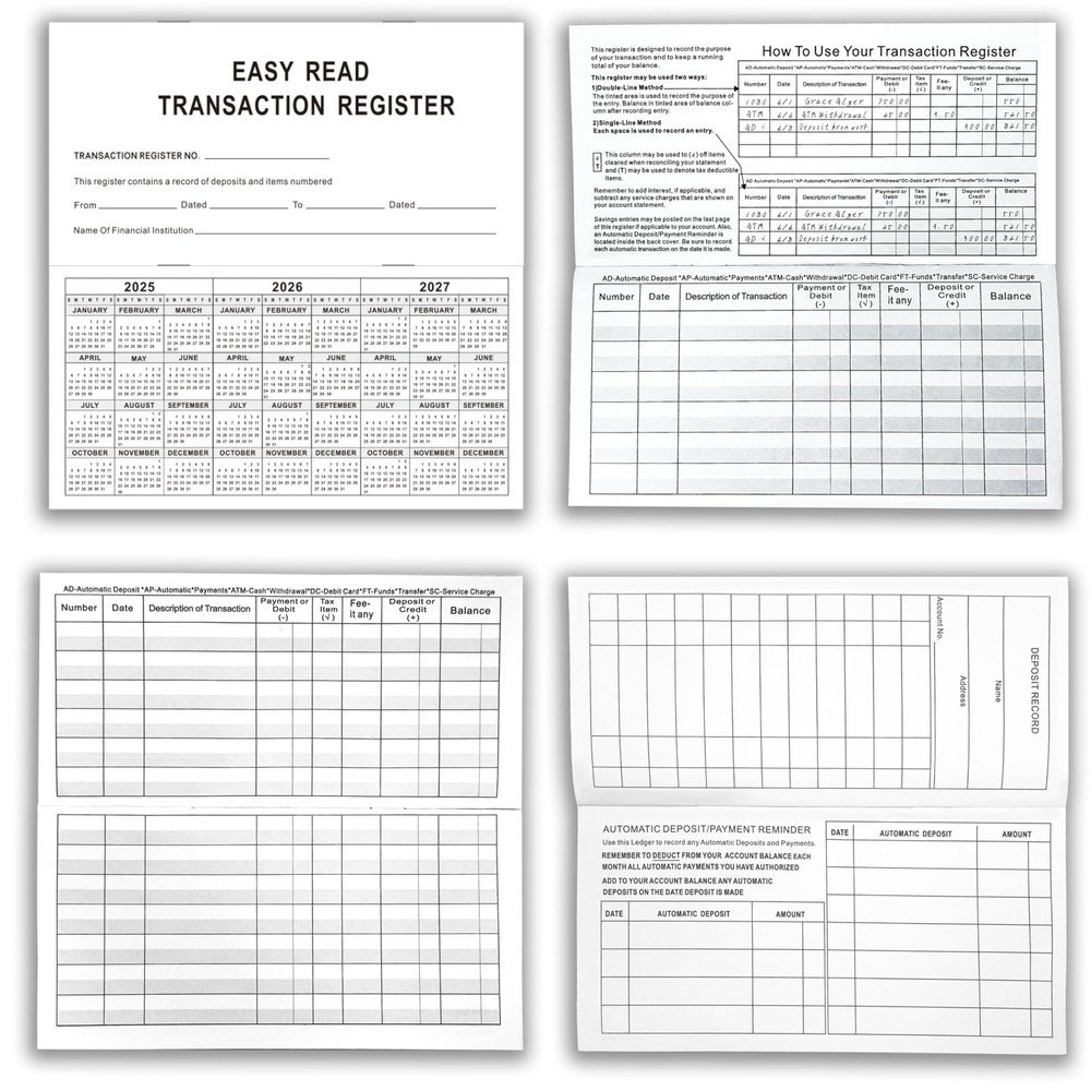 DeBiao 6"×3" Check Registers for Personal Checkbook - Blank Ledger...