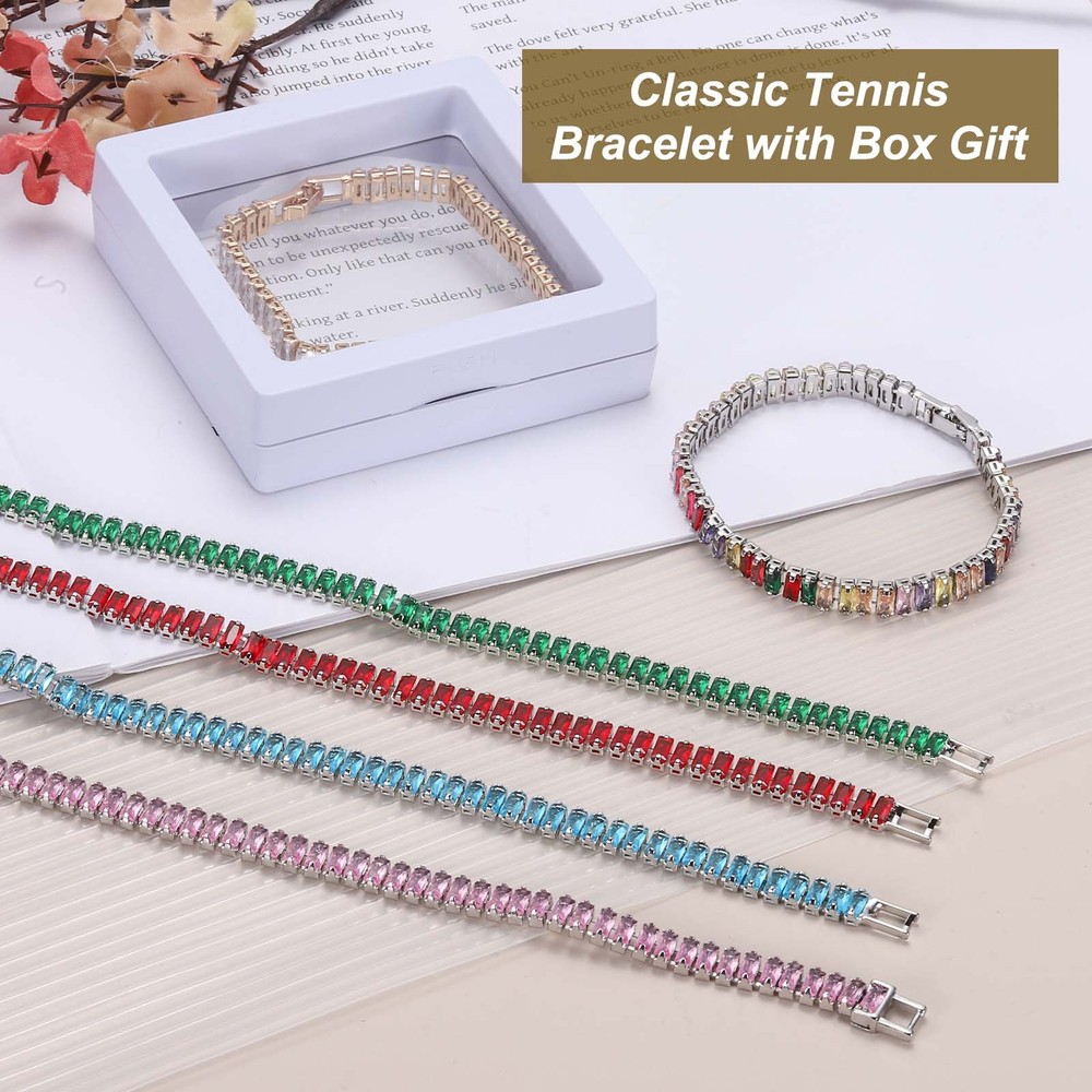 Tennis Bracelet, Stackable Tennis Bracelet with Box(White Base)