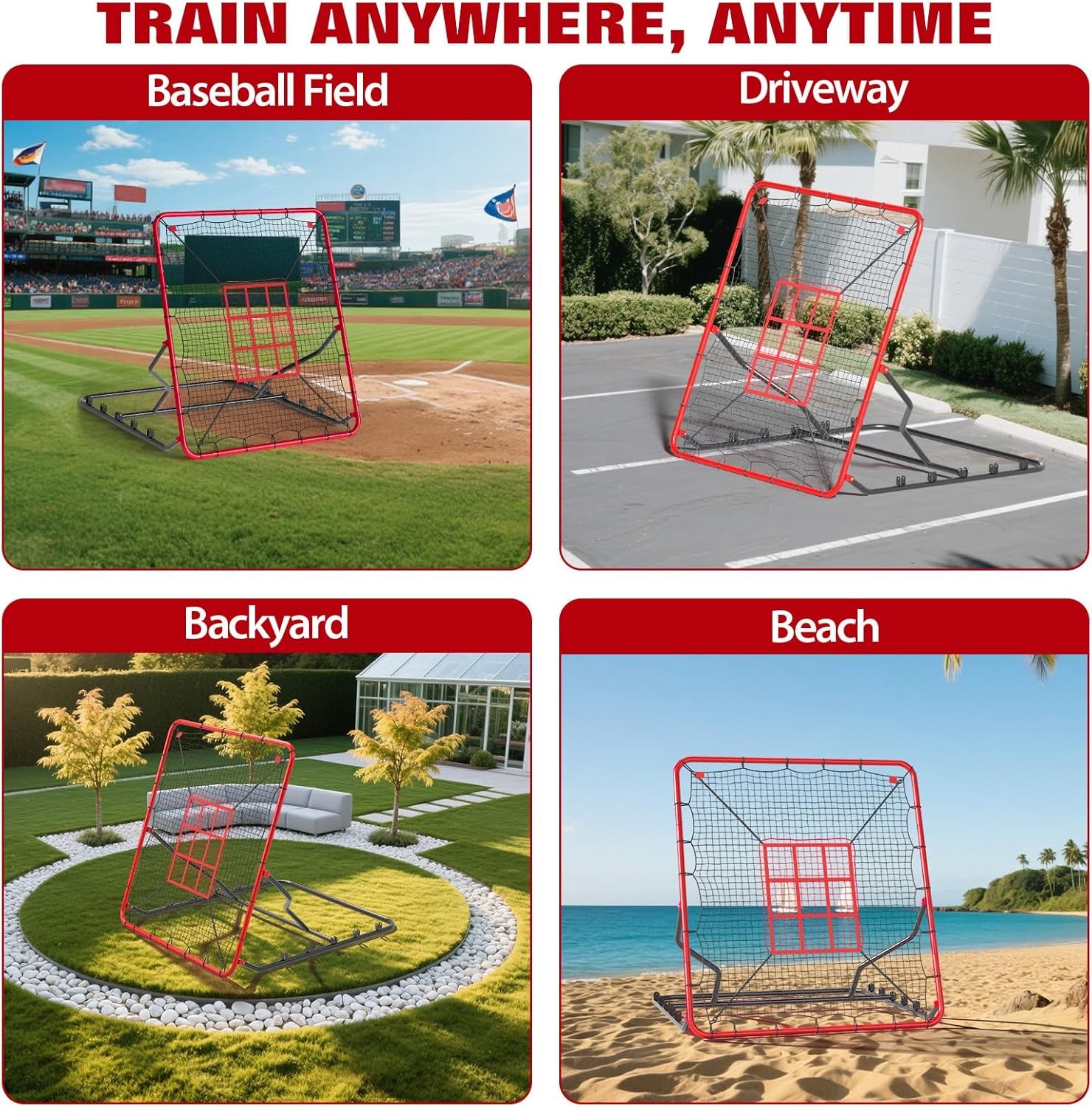 Baseball Rebounder Net 4x4.5ft Pitching Batting Net Fielding Trainer for Hitting