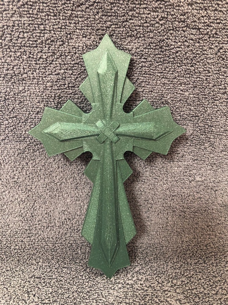 3d Printed Religious Cross Green Sparkle (with mounting hardware)
