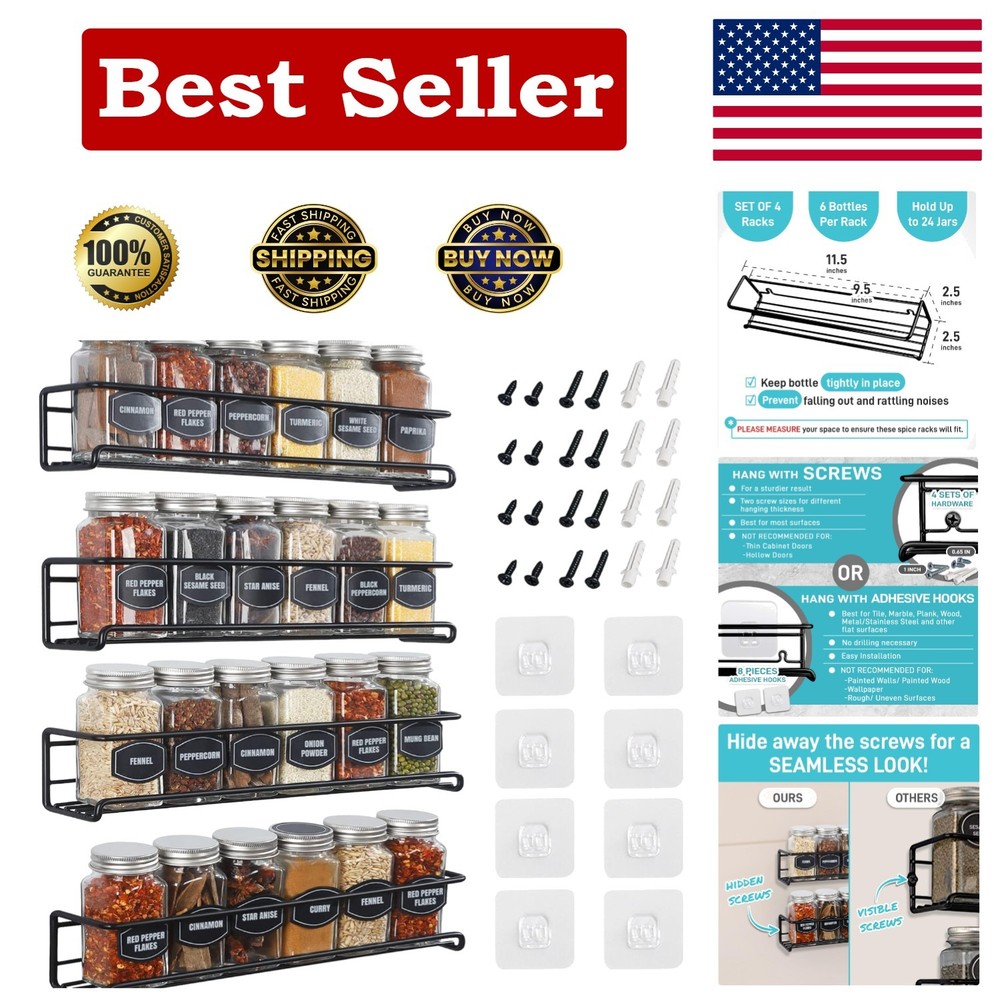 Space-Saving 4-Tier Spice Rack – Adjustable Wall Mount for Kitchen & Beyond