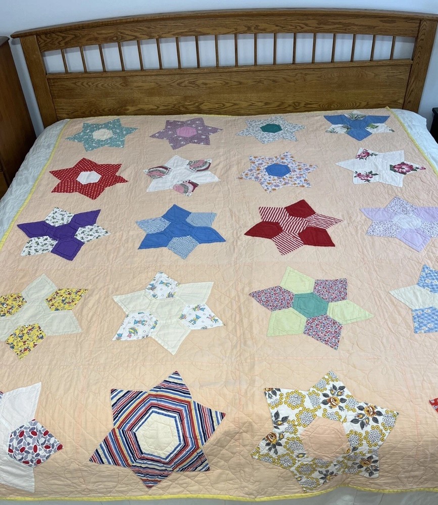 Vintage Quilt 6 Point Star Patchwork Handmade 65 x 80