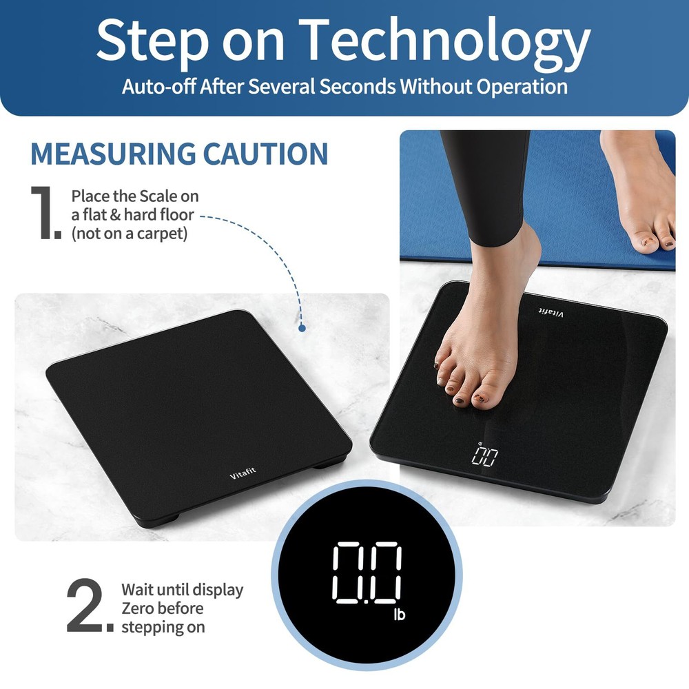 Professional Digital Bathroom Scale with Clear LED Display - Includes Batteries