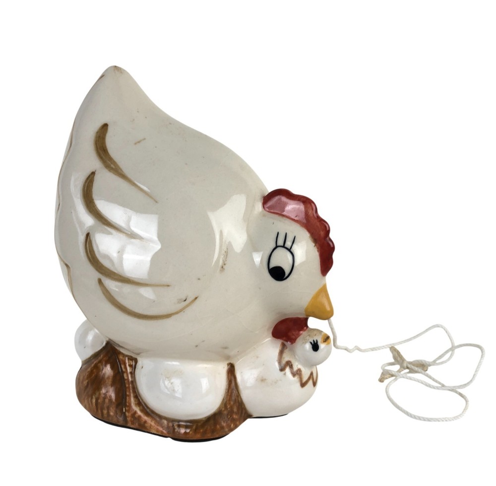 Vintage Ceramic Mom & Hatching Baby Chicken String Dispenser