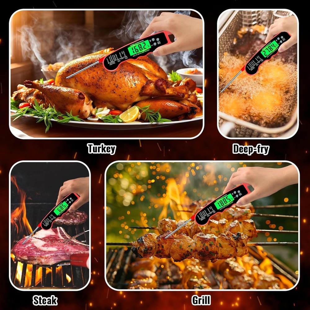 5-Inch Instant Read Meat Thermometer with Backlight & Magnet - 300°C Range