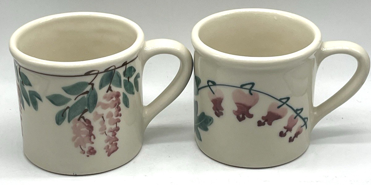 2 Hartstone Pottery Stoneware Coffee Mugs Spring Flowers Wisteria Bleeding Heart
