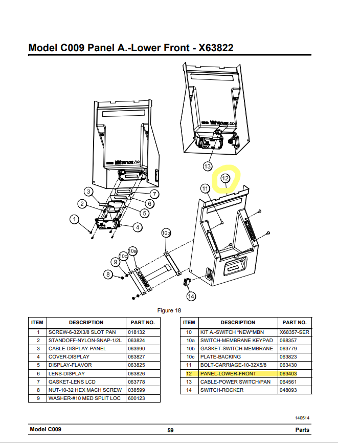 Taylor Freezer 063403 PANEL-LOWER-FRONT - OEM Part for Model C009