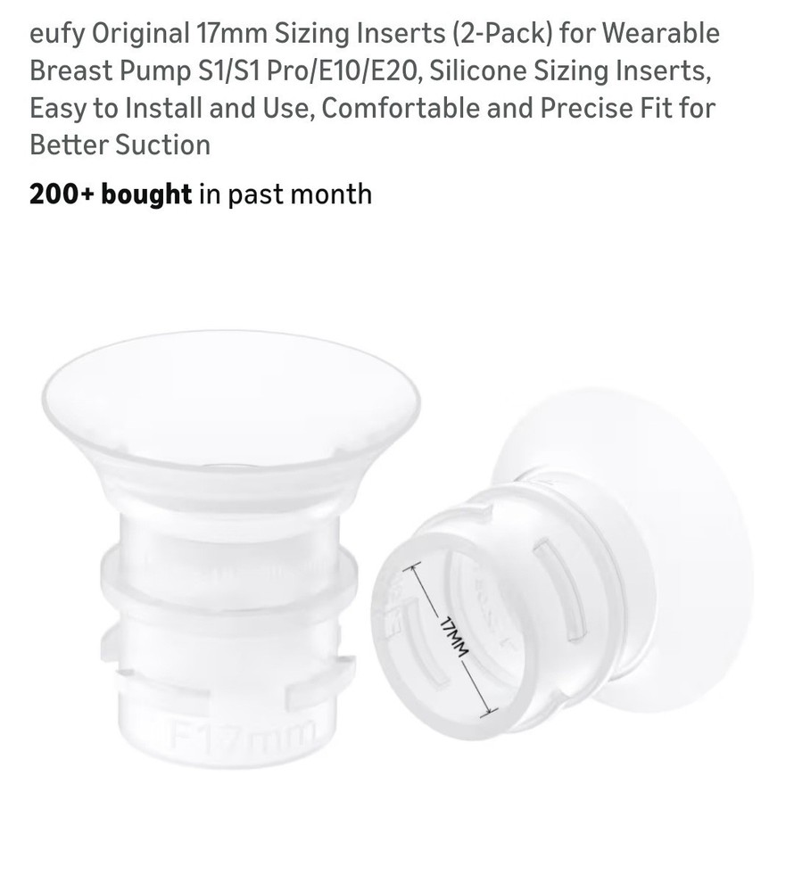 eufy 17mm Sizing Inserts for Wearable Breast Pump E10/E20/S1/S1 Pro 4 Pack