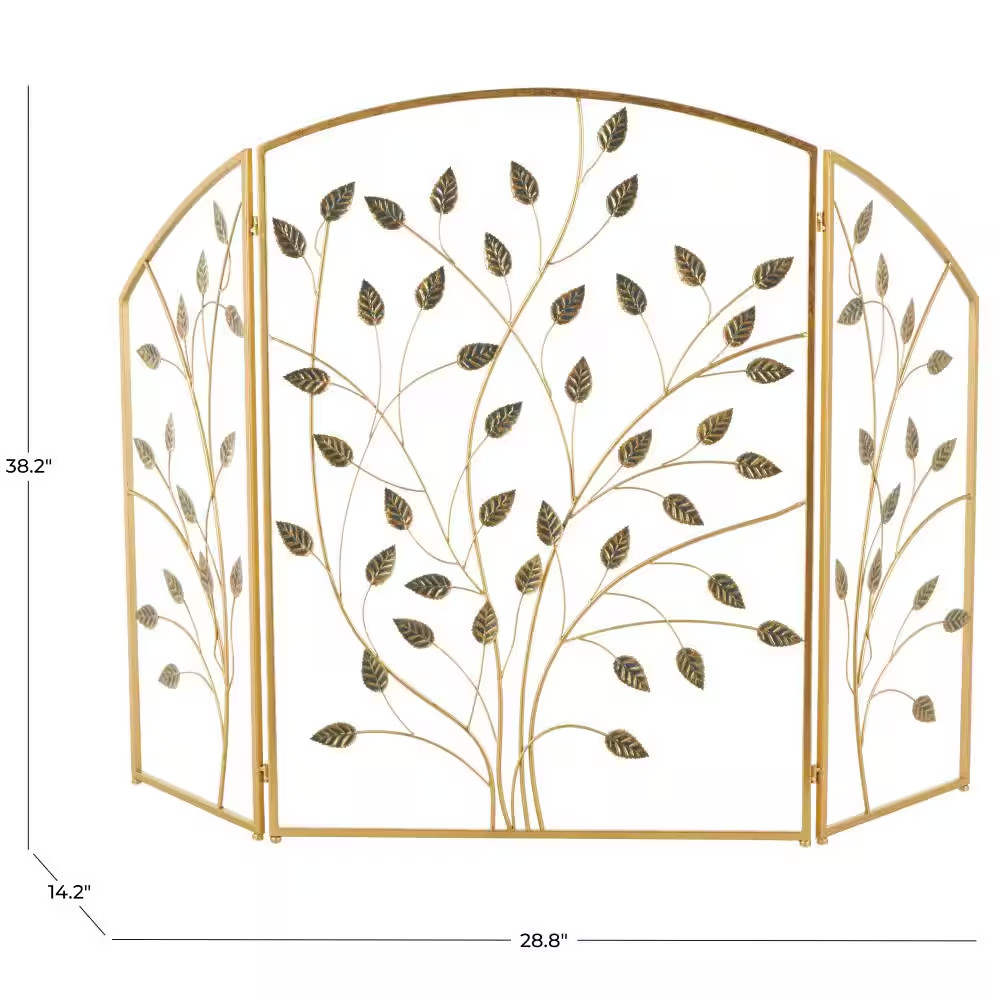 Gold Metal Leaf Foldable 3-Panel Fireplace Screen