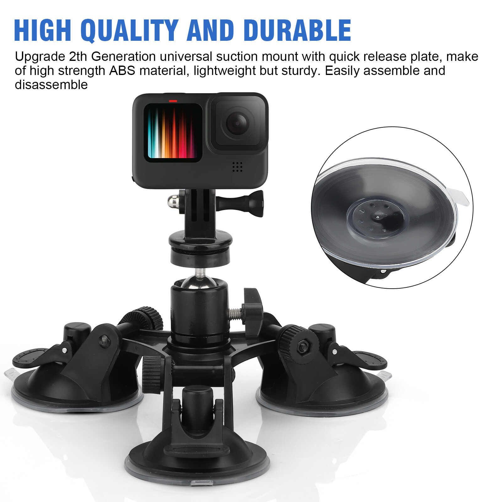 Car Mount Holder for GoPro Sony DJI OSMO Action Camera Triple Suction Cup Stand