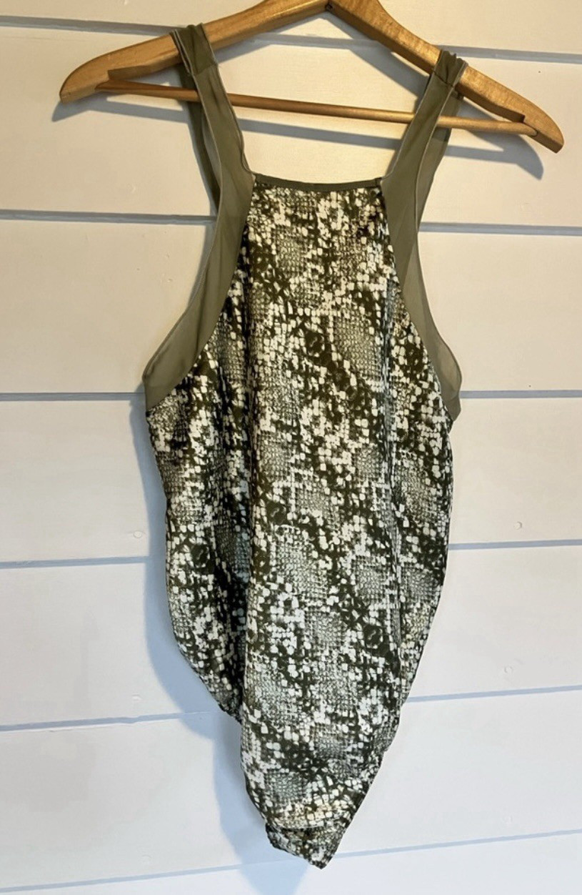 Free People Intimately Size XS Moss Green Snakeskin Print Festival Bodysuit NWOT