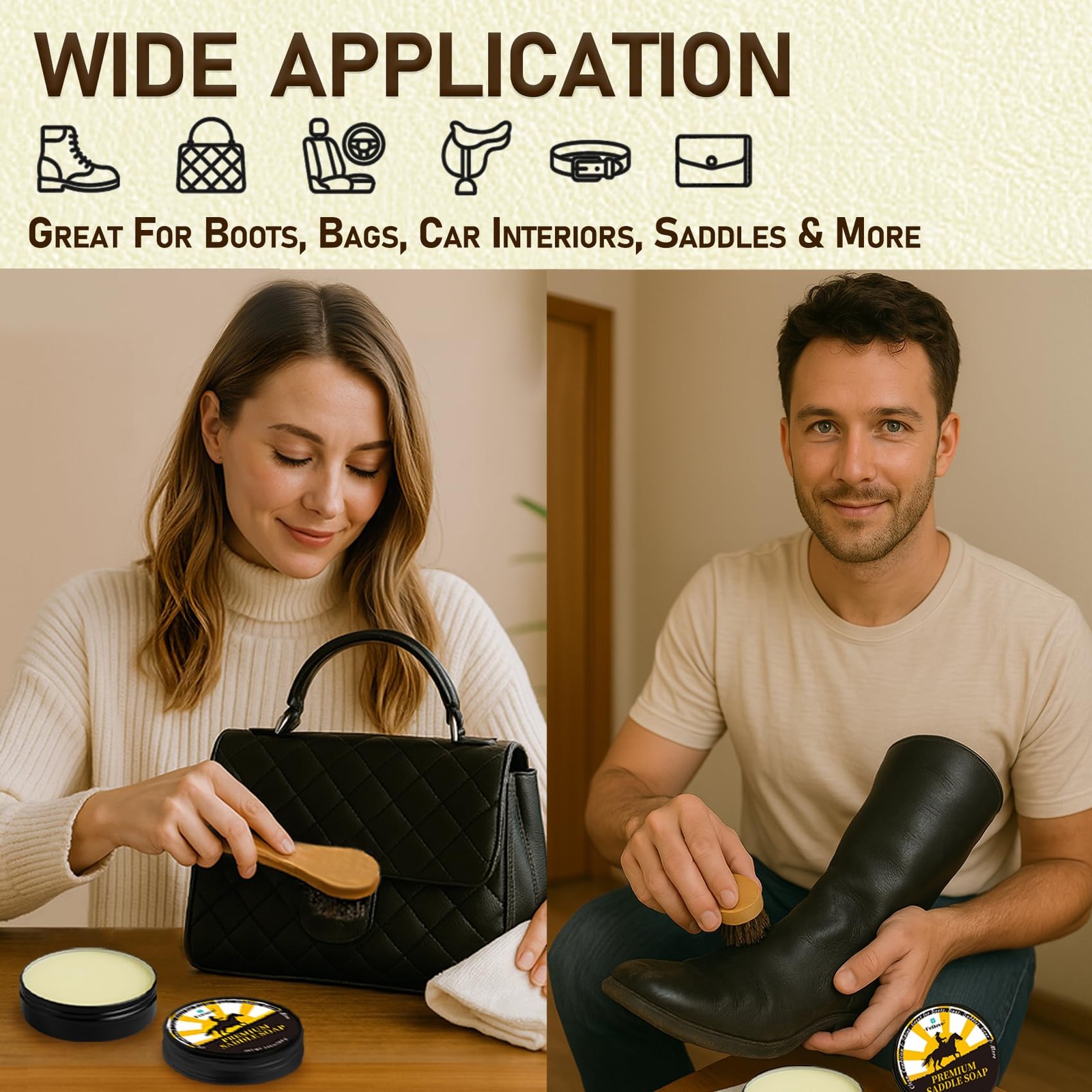 3.52oz Leather Saddle Soap Cleaner Conditioner Kit with Brush Cloth