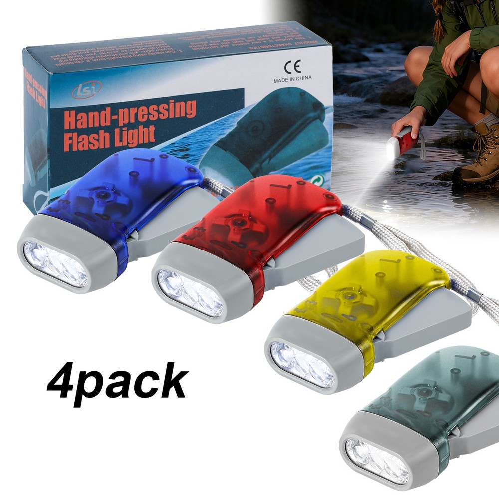 4x Hand Crank LED Flashlight Dynamo Pressing Flashlight Camping Emergency Torch