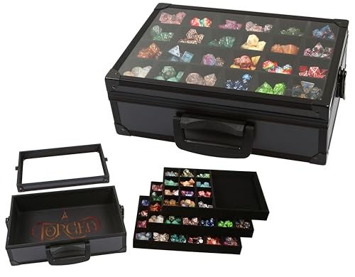 Dice Display Case and Rolling Tray with 3 Removable Divided Dice Trays -