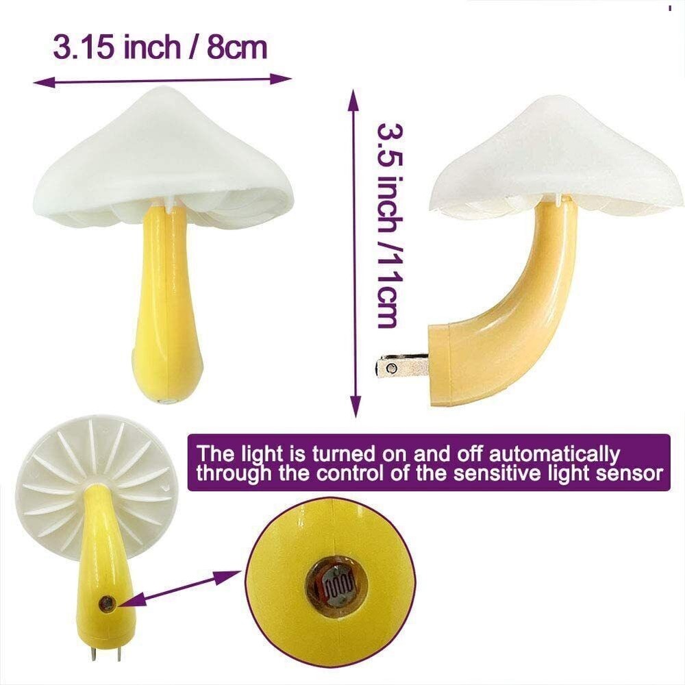 3Pack LED Night Lights Mushroom Gradient Light Sensor Plug-in Wall Lamps Decor