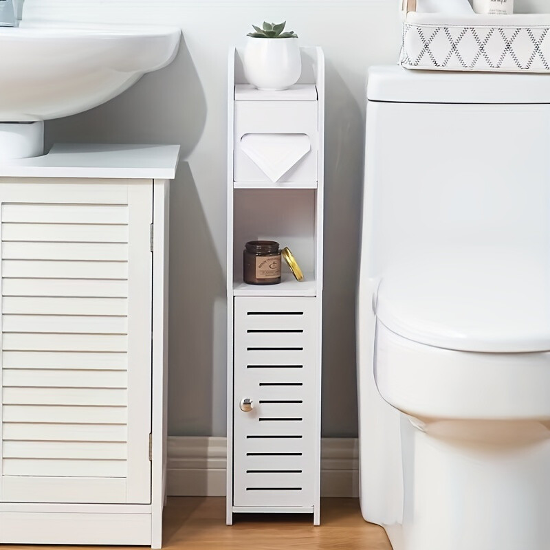 Slim Bathroom Storage Rack with Cupboard-Versatile Floor Standing Shelving Unit