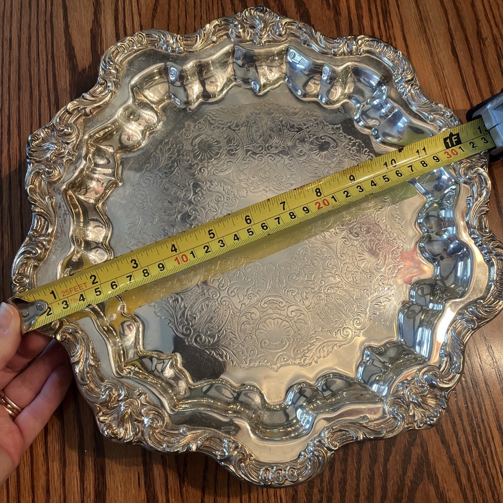 Coronet Silver on Copper 13" Round Footed Silverplate Tray