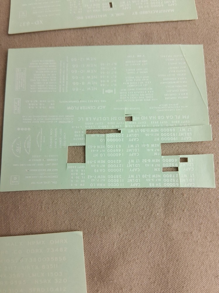 Walthers HO Scale Mixed Rolling Stock Water Slide Decals 5 Partial Sheets White