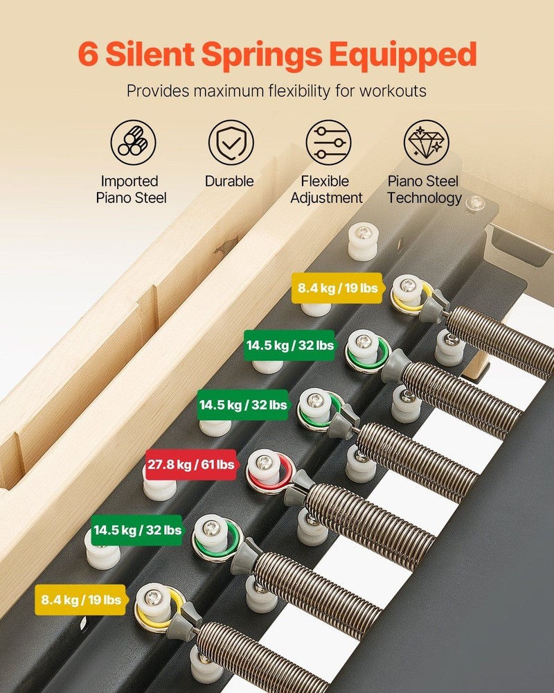 400lb Solid Maple Pilates Reformer, Spring & Cord System, Foam Shoulder Pads