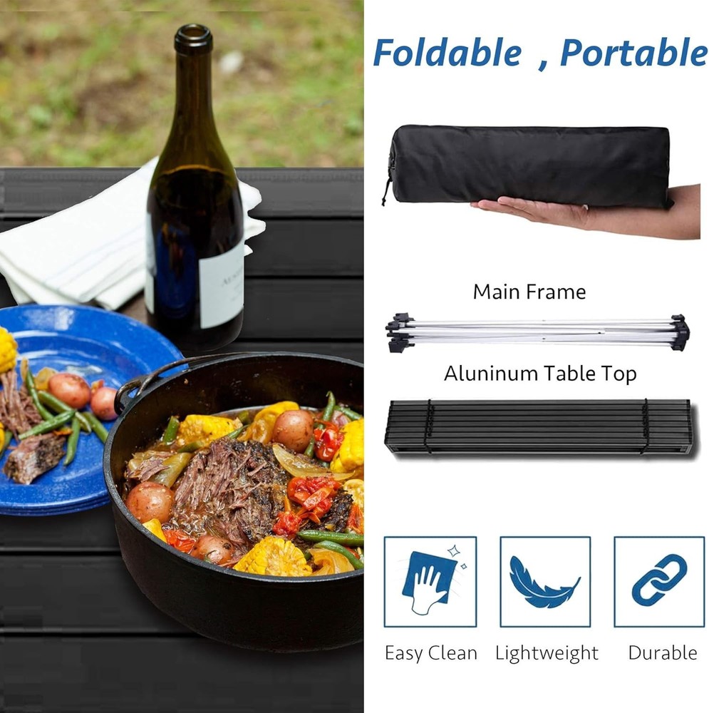 Portable Camping Table with Aluminum Table Top, Folding Beach Table Easy to C...