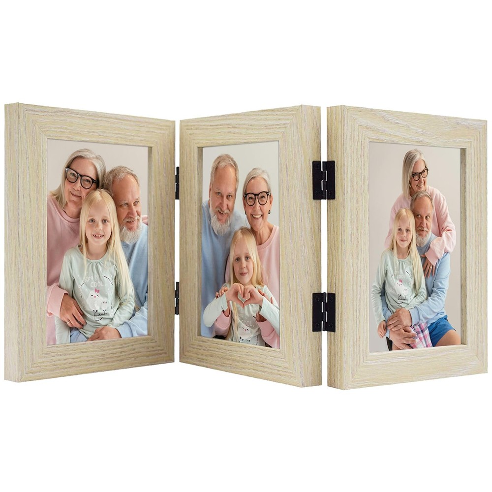 Frametory, 5x7 Triple Picture Frames Hinged 3 Photos Frame Collage, Three