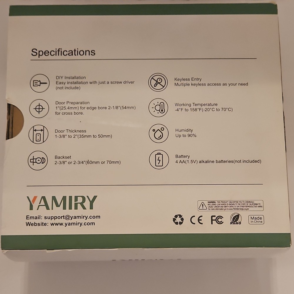 YAMIRY YR01 Combination Keypad Smart Lock Black Keyless Entry