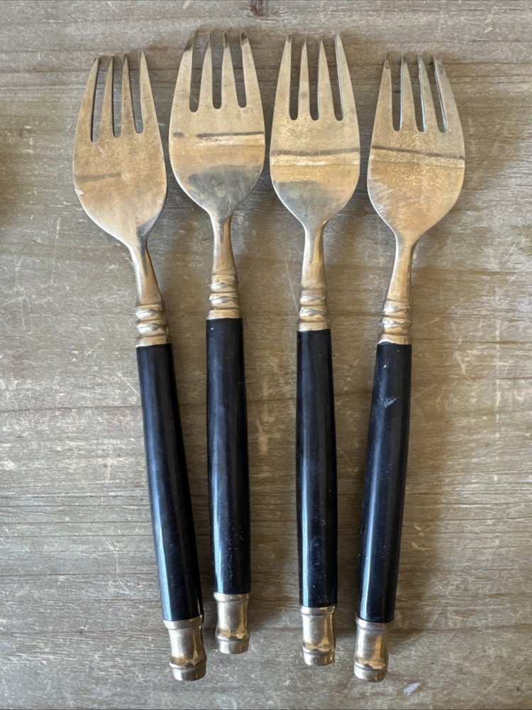 Vintage Brass & Black Bakelite Set Flatware Silverware 32 Piece Set