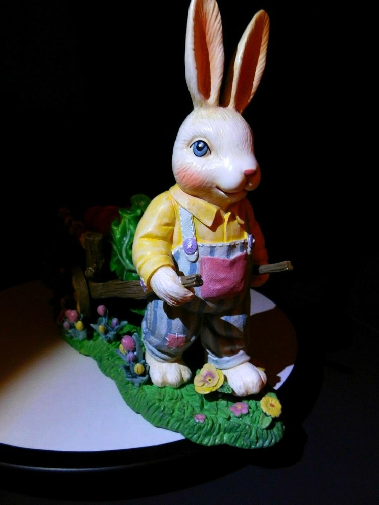 Vintage Bunny Rabbit Pulling Long Carrot Candle Holders Easter Tabletop Decor