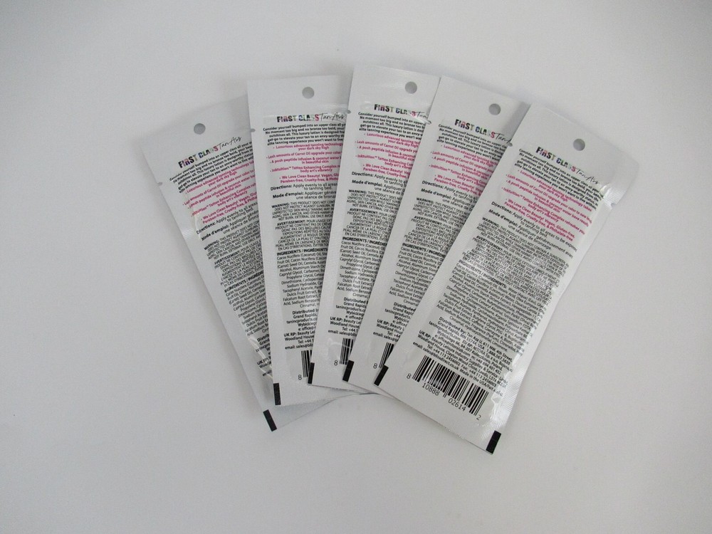 First Class Tan Tan Asz U Tanning Lotion 5 Sample Packet Bundle .75 oz Maximizer