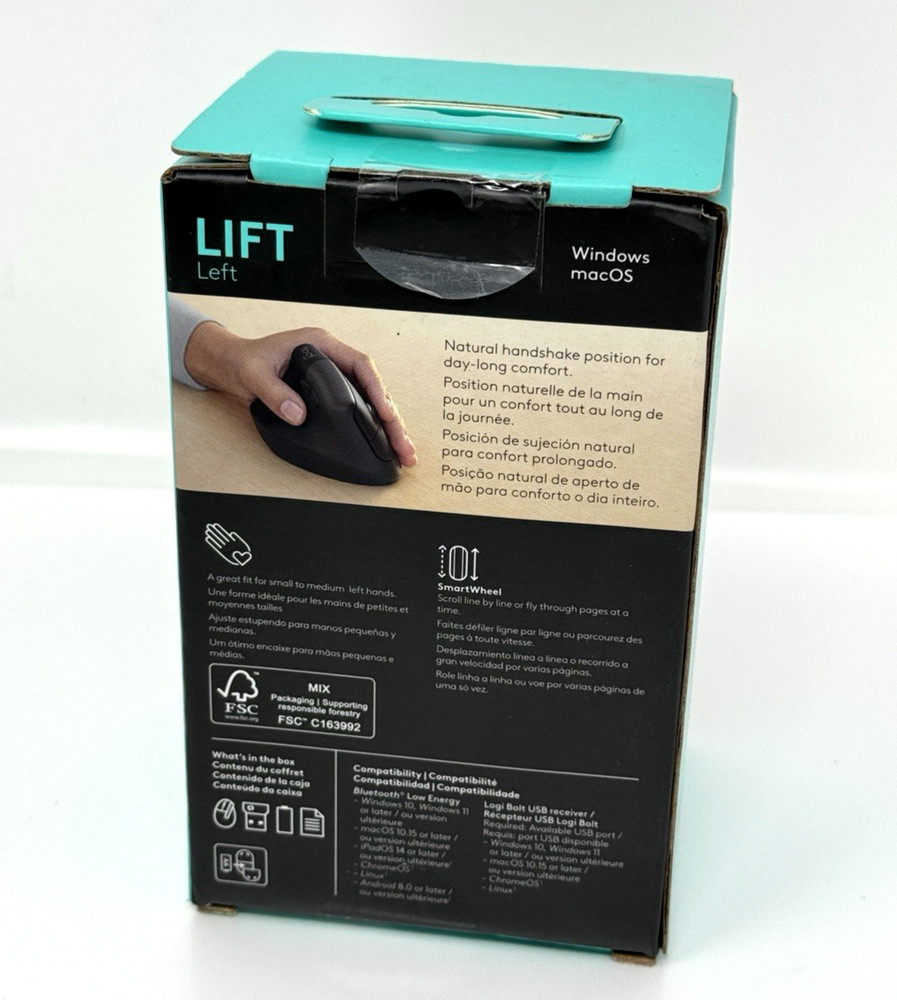 Logitech Lift LEFT Wireless Vertical Mouse Ergonomic Bluetooth Bolt - Graphite