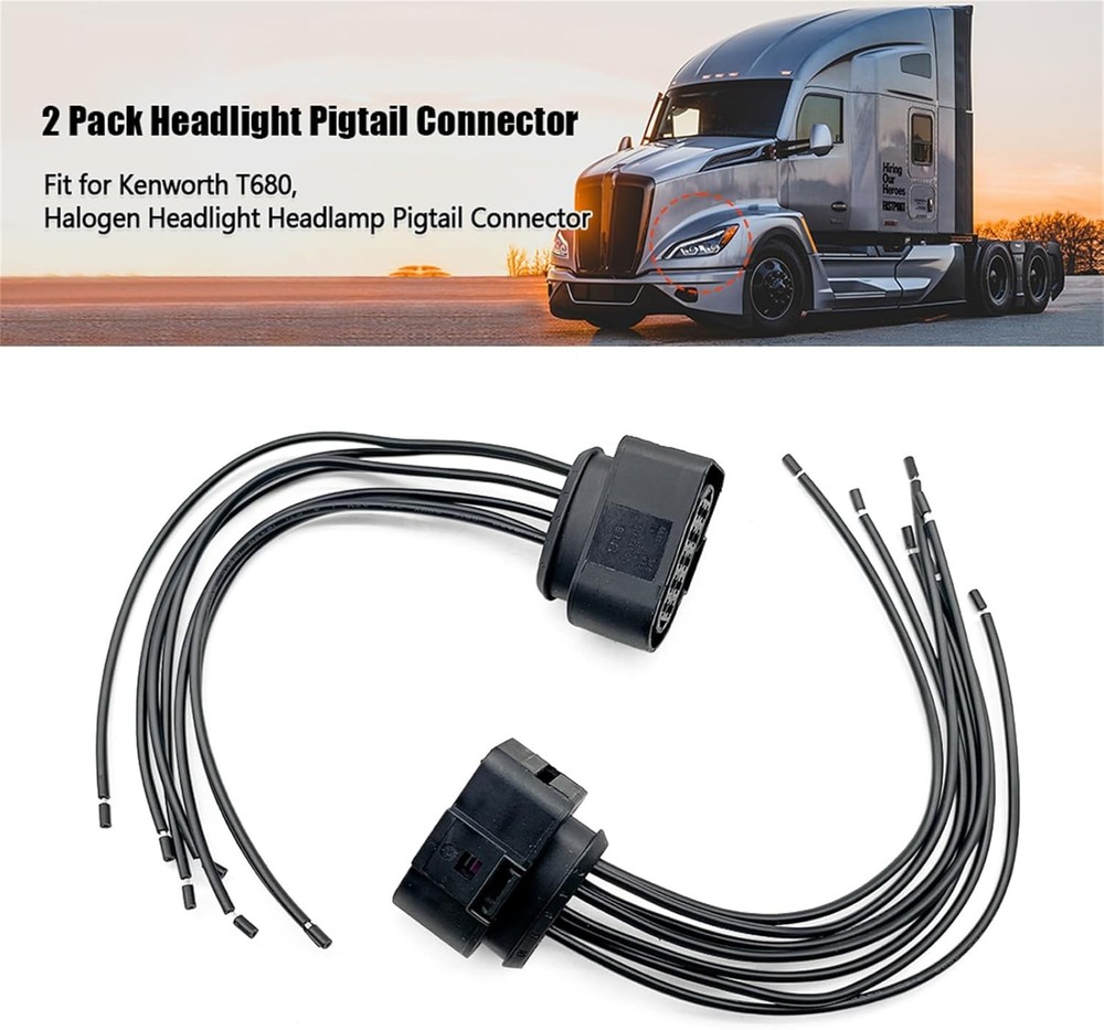 2 Pack Headlight Pigtail Connector Compatible with Kenworth T680 Headlight...