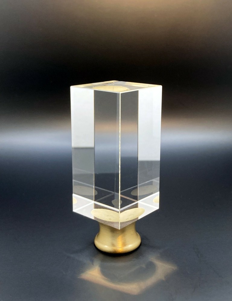 Lamp Finial-RECTANGLE CUBE-Optic Crystal with Satin Brass Base