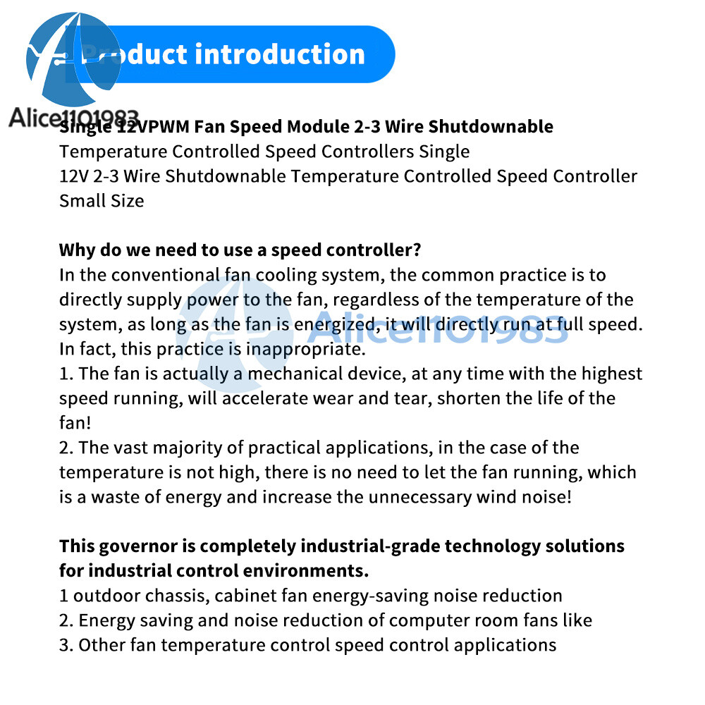 DC12V Computer Fan Temperature Control Governor Speed Controller Module 2~3Wire